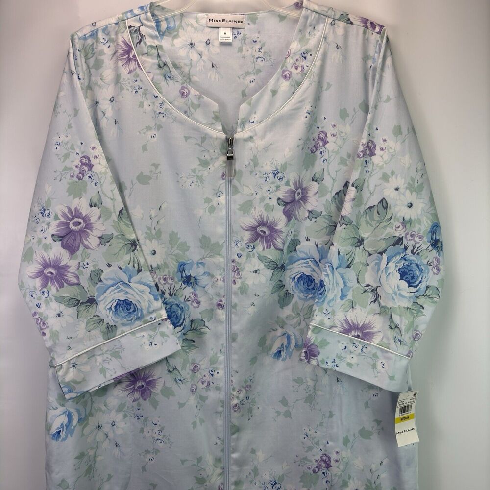 NWT Miss Elaine Zip Front Floral Nightgown Robe Pockets Size Medium - Picture 4 of 11